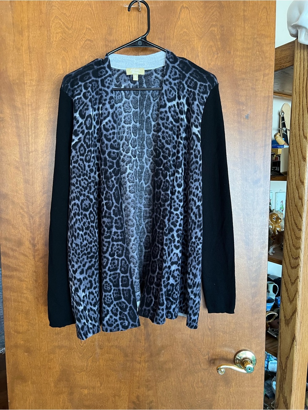 Charter Club Black and Gray Leopard-Print Open Cardigan